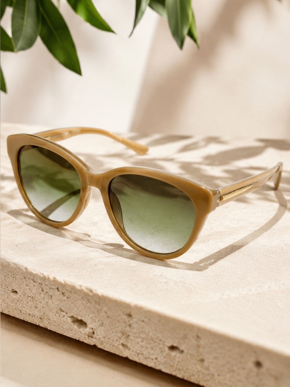 Isaac Mizrahi New York IM 30201 Khaki Full Rim Cat Eye Acetate Sunglasses